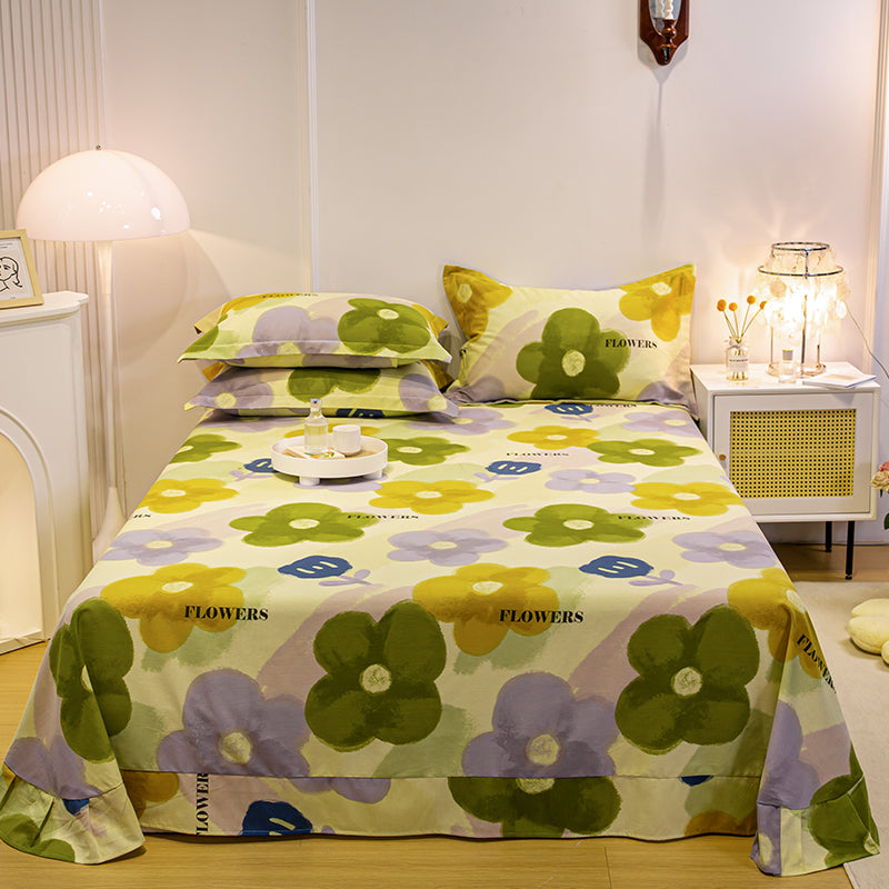 Sheet Set Cotton Floral Printed Breathable Ultra Soft Wrinkle Resistant Bed Sheet Set