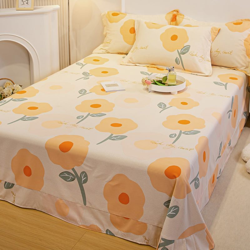 Sheet Set Cotton Floral Printed Breathable Ultra Soft Wrinkle Resistant Bed Sheet Set