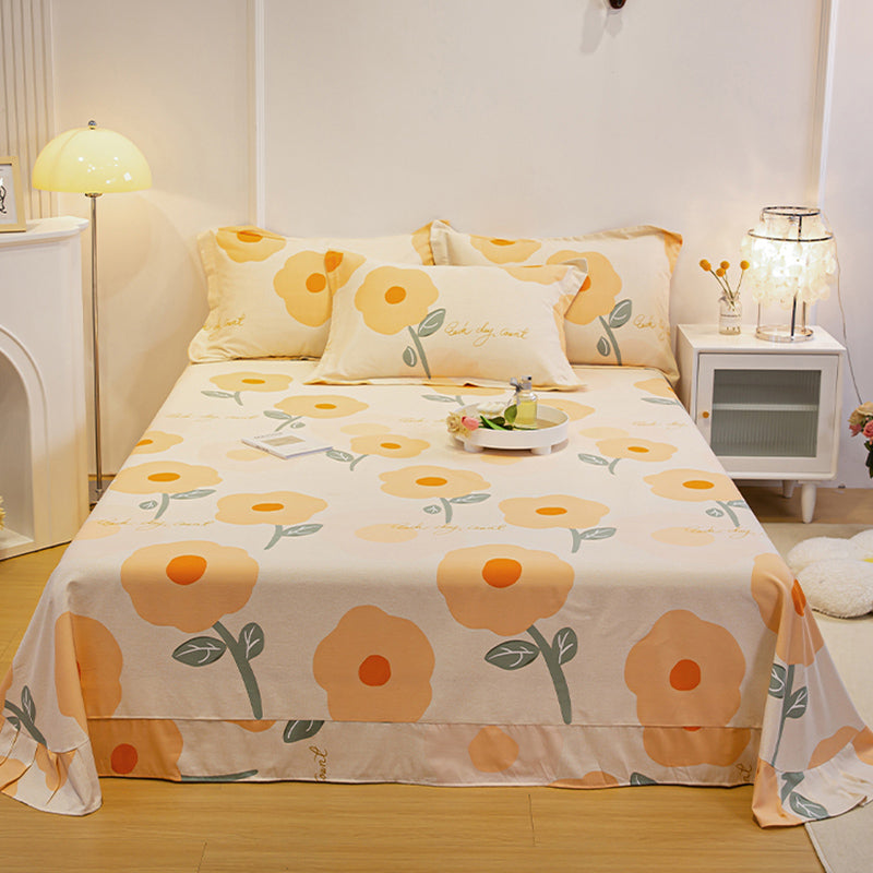 Sheet Set Cotton Floral Printed Breathable Ultra Soft Wrinkle Resistant Bed Sheet Set