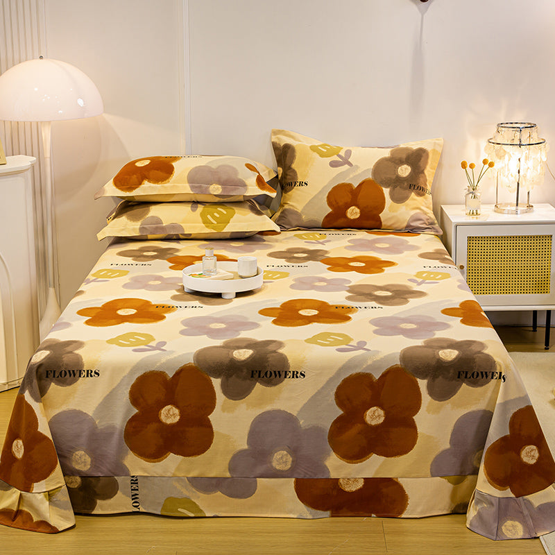 Sheet Set Cotton Floral Printed Breathable Ultra Soft Wrinkle Resistant Bed Sheet Set