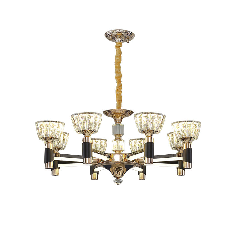 Modern Bowl Shape Suspension Light 6/8 Lights Crystal Rectangle LED Chandelier Lamp in Black and Gold Clearhalo 'Ceiling Lights' 'Chandeliers' 'Modern Chandeliers' 'Modern' Lighting' 754804