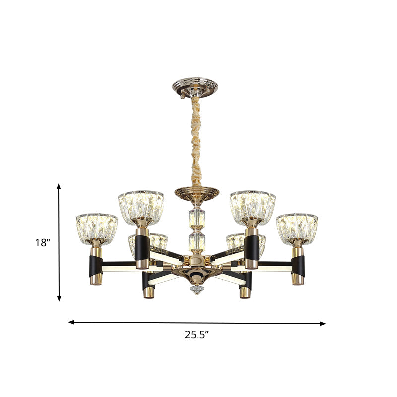 Modern Bowl Shape Suspension Light 6/8 Lights Crystal Rectangle LED Chandelier Lamp in Black and Gold Clearhalo 'Ceiling Lights' 'Chandeliers' 'Modern Chandeliers' 'Modern' Lighting' 754810