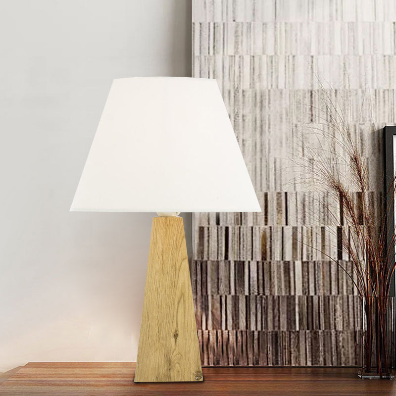 Taupe/White Pagoda Table Lamp Minimalist 1 Head Fabric Night Stand Light with Pyramidal Wood Pedestal Clearhalo 'Lamps' 'Table Lamps' Lighting' 754885