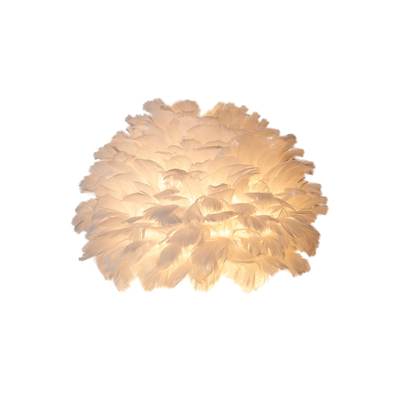 Designer Half Globe Wall Lighting 1 Bulb Feather Sitting Room Flush Mount Wall Sconce in White/Grey Clearhalo 'Modern wall lights' 'Modern' 'Wall Lamps & Sconces' 'Wall Lights' Lighting' 754933