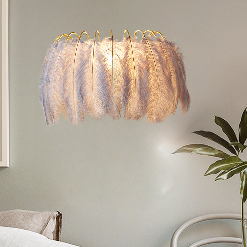 Grey/White Semicircle Sconce Light Modern Style Single Feather Wall Lighting Ideas for Parlor Clearhalo 'Modern wall lights' 'Modern' 'Wall Lamps & Sconces' 'Wall Lights' Lighting' 754940