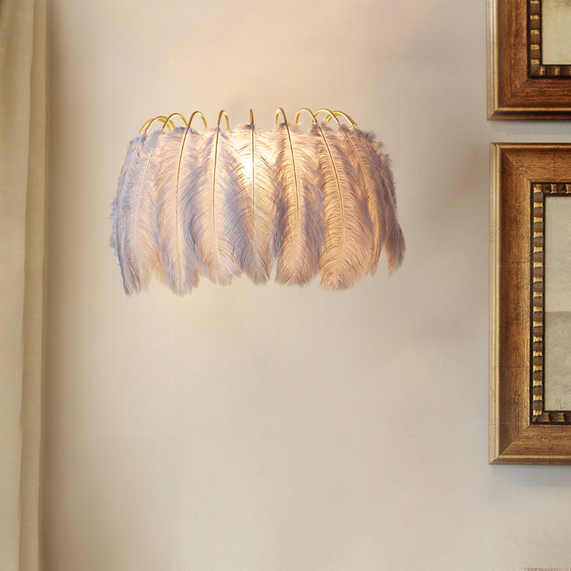 Grey/White Semicircle Sconce Light Modern Style Single Feather Wall Lighting Ideas for Parlor Clearhalo 'Modern wall lights' 'Modern' 'Wall Lamps & Sconces' 'Wall Lights' Lighting' 754941