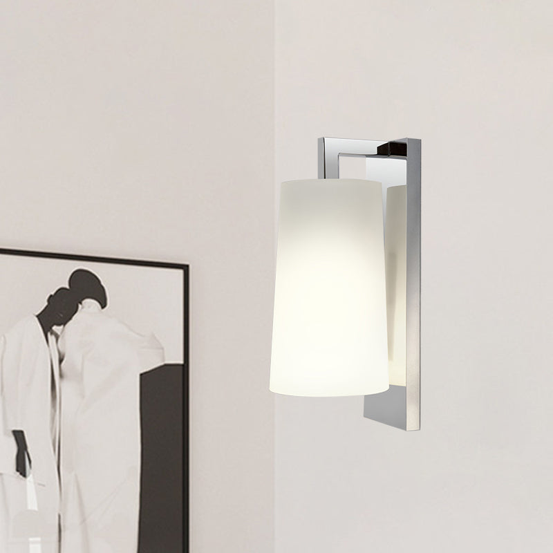 Fabric Tapering Wall Lighting Simplicity 1 Head White Sconce Ideas with Chrome Arm Chrome Clearhalo 'Cast Iron' 'Glass' 'Industrial' 'Modern wall lights' 'Modern' 'Tiffany' 'Traditional wall lights' 'Wall Lamps & Sconces' 'Wall Lights' Lighting' 754955