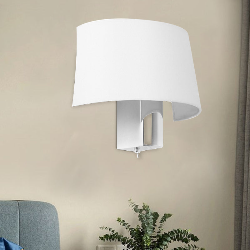 Half Shade Bedroom Wall Lighting Ideas Fabric 1 Head Modern Sconce Lamp in White with Polished Chrome Lamp Socket White Clearhalo 'Cast Iron' 'Glass' 'Industrial' 'Modern wall lights' 'Modern' 'Tiffany' 'Traditional wall lights' 'Wall Lamps & Sconces' 'Wall Lights' Lighting' 754963