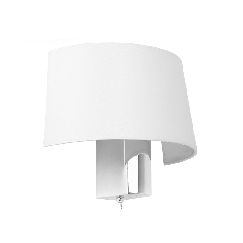 Half Shade Bedroom Wall Lighting Ideas Fabric 1 Head Modern Sconce Lamp in White with Polished Chrome Lamp Socket Clearhalo 'Cast Iron' 'Glass' 'Industrial' 'Modern wall lights' 'Modern' 'Tiffany' 'Traditional wall lights' 'Wall Lamps & Sconces' 'Wall Lights' Lighting' 754964