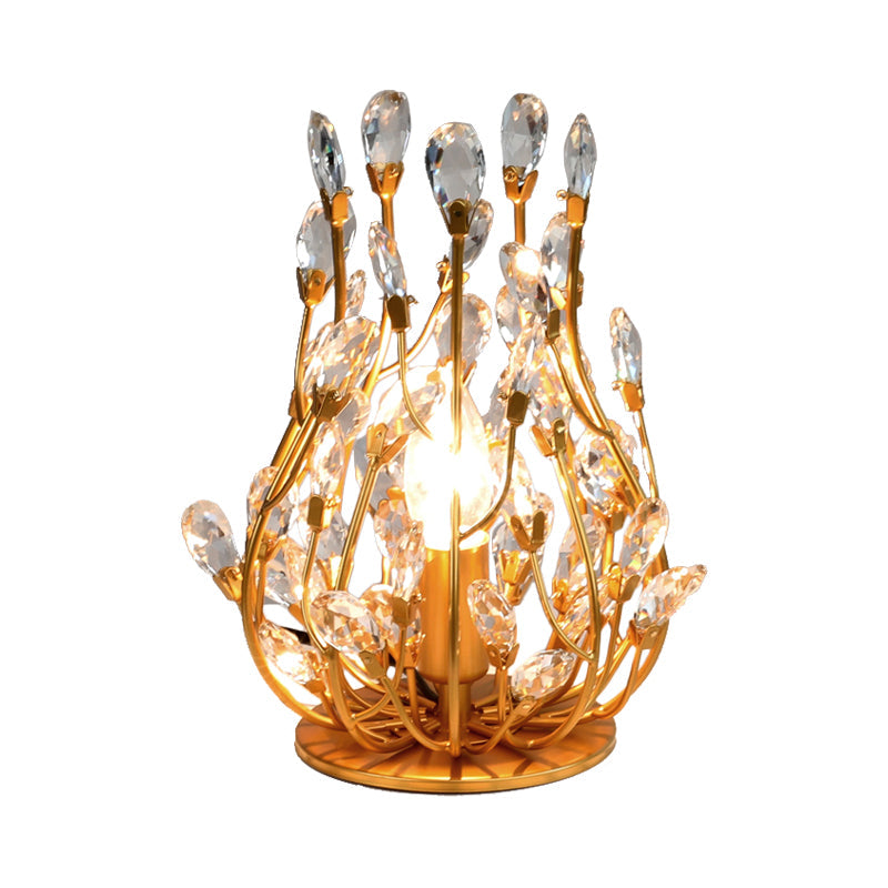Gold/Silver Flower Vine Table Lighting Vintage Faceted Crystal Single Hotel Nightstand Lamp Clearhalo 'Lamps' 'Table Lamps' Lighting' 756945