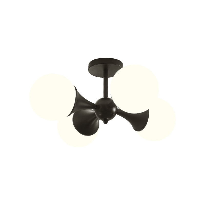 Black Finish Ball Semi Mount Lighting Modernist 4 Bulbs Milk White Glass Flush Ceiling Lamp Clearhalo 'Ceiling Lights' 'Close To Ceiling Lights' 'Close to ceiling' 'Glass shade' 'Glass' 'Semi-flushmount' Lighting' 757166