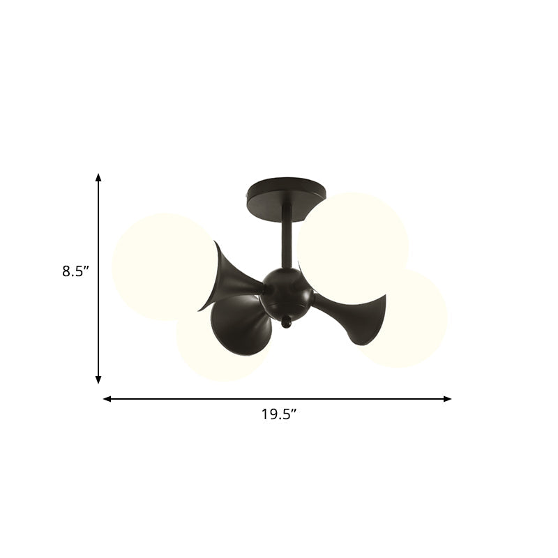 Black Finish Ball Semi Mount Lighting Modernist 4 Bulbs Milk White Glass Flush Ceiling Lamp Clearhalo 'Ceiling Lights' 'Close To Ceiling Lights' 'Close to ceiling' 'Glass shade' 'Glass' 'Semi-flushmount' Lighting' 757167