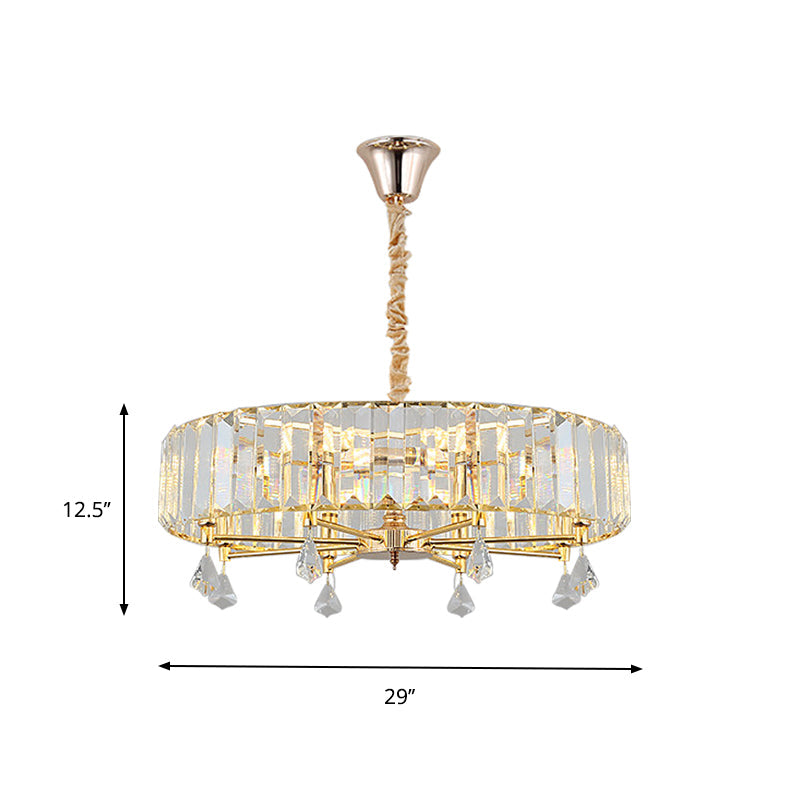 Contemporary Round Hanging Chandelier 6/8 Heads Crystal Pendant Ceiling Light in Gold with Droplet Clearhalo 'Ceiling Lights' 'Chandeliers' 'Modern Chandeliers' 'Modern' Lighting' 757696