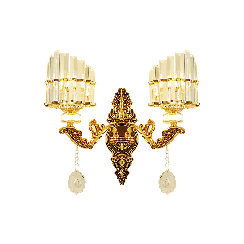 Crystal Block Gold Wall Mount Light Arc 1/2-Light Modernism Sconce Lamp Fixture for Corner Clearhalo 'Cast Iron' 'Glass' 'Industrial' 'Modern wall lights' 'Modern' 'Tiffany' 'Traditional wall lights' 'Wall Lamps & Sconces' 'Wall Lights' Lighting' 757784