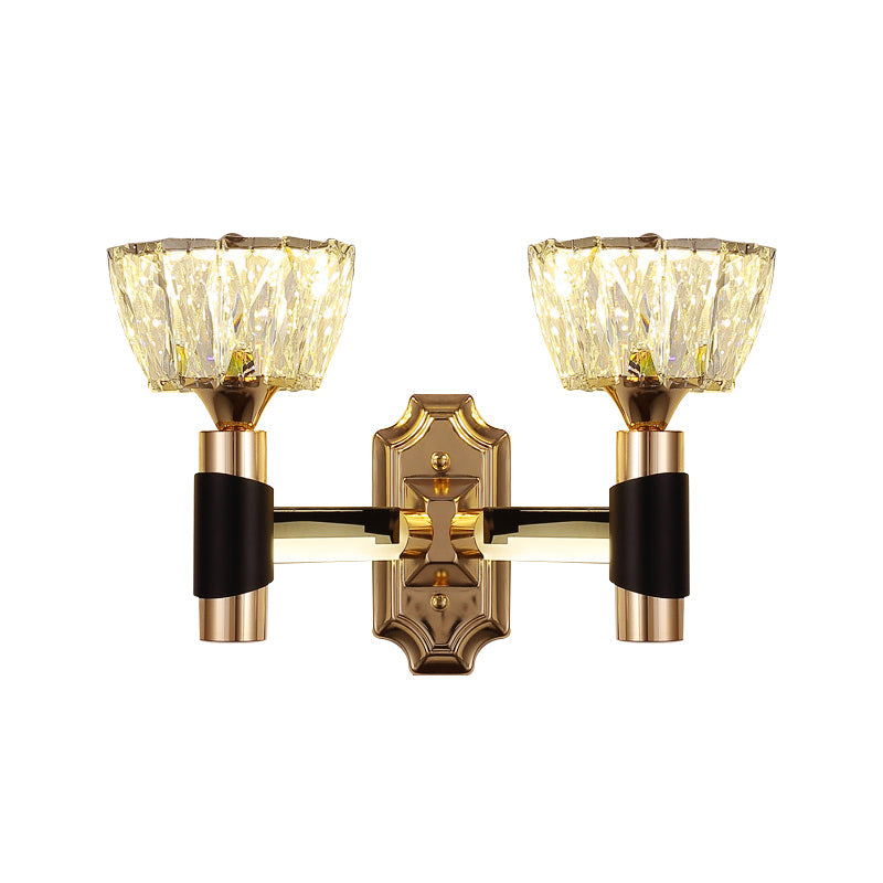 1/2-Light Bowl Wall Sconce Lighting Minimalist Black and Gold Crystal Block Wall Lamp Clearhalo 'Cast Iron' 'Glass' 'Industrial' 'Modern wall lights' 'Modern' 'Tiffany' 'Traditional wall lights' 'Wall Lamps & Sconces' 'Wall Lights' Lighting' 757810
