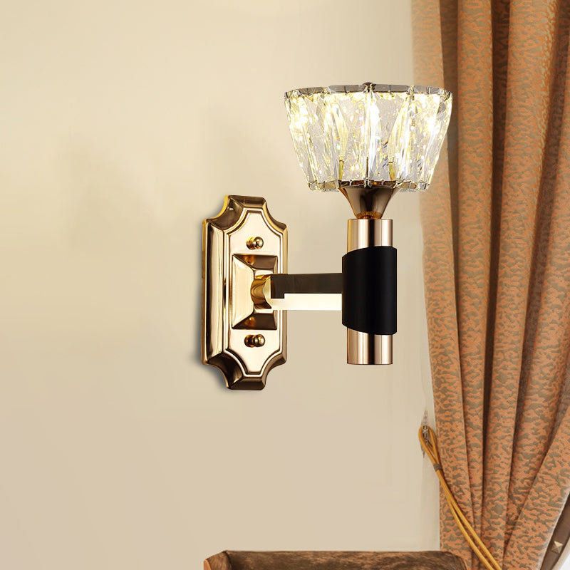 1/2-Light Bowl Wall Sconce Lighting Minimalist Black and Gold Crystal Block Wall Lamp Clearhalo 'Cast Iron' 'Glass' 'Industrial' 'Modern wall lights' 'Modern' 'Tiffany' 'Traditional wall lights' 'Wall Lamps & Sconces' 'Wall Lights' Lighting' 757814