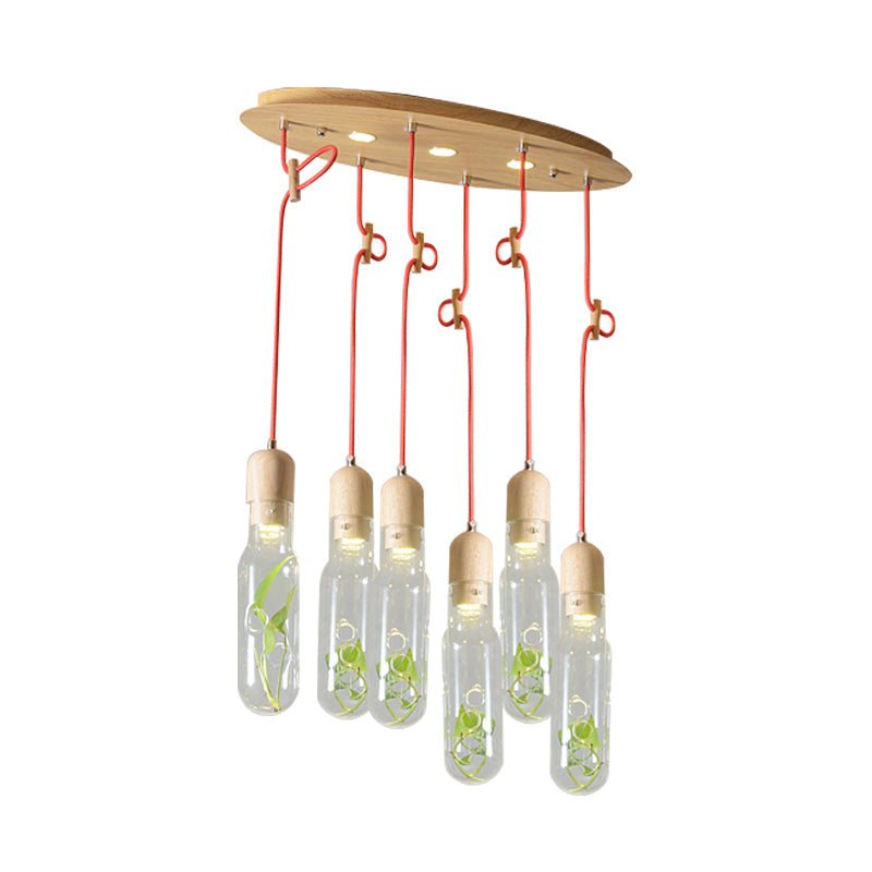 Industrial Bottle Cluster Pendant 3/6 Bulbs Metal LED Suspension Light in Wood for Living Room Clearhalo 'Art Deco Pendants' 'Cast Iron' 'Ceiling Lights' 'Ceramic' 'Crystal' 'Industrial Pendants' 'Industrial' 'Metal' 'Middle Century Pendants' 'Pendant Lights' 'Pendants' 'Tiffany' Lighting' 757953