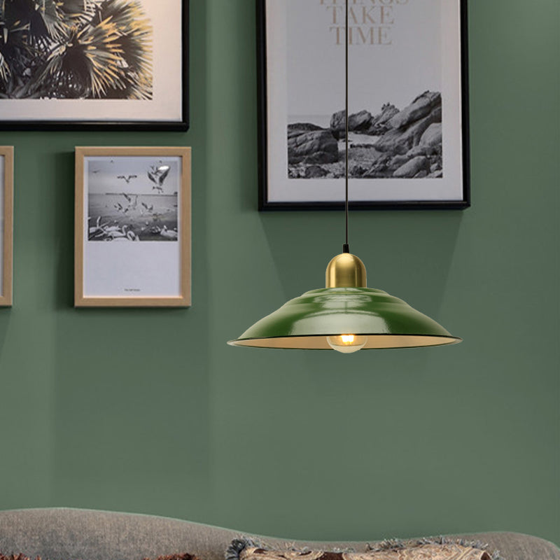 14.5/16 Inch Wide Cone/Barn Pendant Light Loft Metal 1 Light Pendant Ceiling Light in Polished Green Clearhalo 'Art Deco Pendants' 'Cast Iron' 'Ceiling Lights' 'Ceramic' 'Crystal' 'Industrial Pendants' 'Industrial' 'Metal' 'Middle Century Pendants' 'Pendant Lights' 'Pendants' 'Tiffany' Lighting' 758194