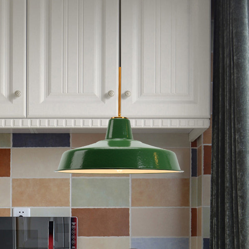 14.5/16 Inch Wide Cone/Barn Pendant Light Loft Metal 1 Light Pendant Ceiling Light in Polished Green Clearhalo 'Art Deco Pendants' 'Cast Iron' 'Ceiling Lights' 'Ceramic' 'Crystal' 'Industrial Pendants' 'Industrial' 'Metal' 'Middle Century Pendants' 'Pendant Lights' 'Pendants' 'Tiffany' Lighting' 758195