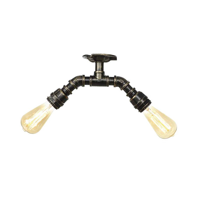 Bronze 2 Lights Semi Flush Light Fixture Industrial Bare Bulb Flush Mount Ceiling Lamp Clearhalo 'Ceiling Lights' 'Close To Ceiling Lights' 'Close to ceiling' 'Semi-flushmount' Lighting' 758625