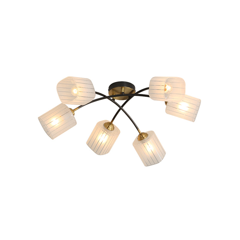 Brass Cuboid Semi-Flush Ceiling Light Post Modern 6/8-Light Frosted Glass Flush Mounted Lamp Clearhalo 'Ceiling Lights' 'Close To Ceiling Lights' 'Close to ceiling' 'Glass shade' 'Glass' 'Island Lights' 'Semi-flushmount' Lighting' 758855
