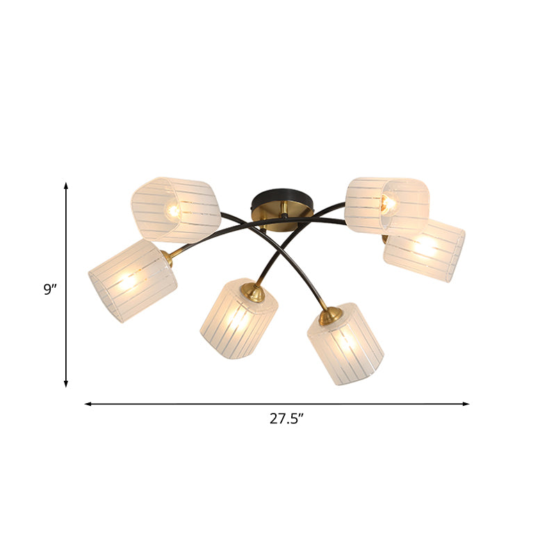 Brass Cuboid Semi-Flush Ceiling Light Post Modern 6/8-Light Frosted Glass Flush Mounted Lamp Clearhalo 'Ceiling Lights' 'Close To Ceiling Lights' 'Close to ceiling' 'Glass shade' 'Glass' 'Island Lights' 'Semi-flushmount' Lighting' 758856
