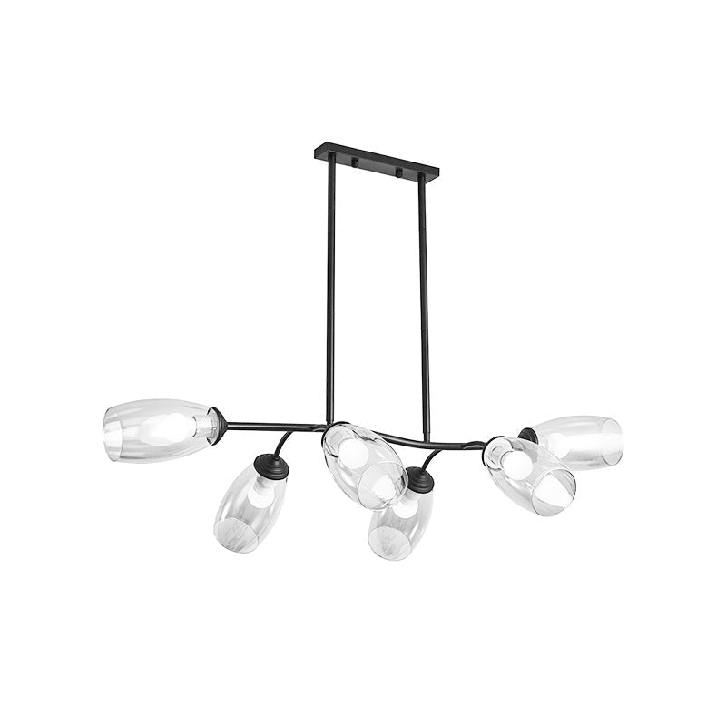 Modern 6-Bulb Island Pendant Light with Clear/Amber Glass Shade Black Branch Ceiling Hang Fixture Clearhalo 'Ceiling Lights' 'Close To Ceiling Lights' 'Glass shade' 'Glass' 'Island Lights' Lighting' 758897