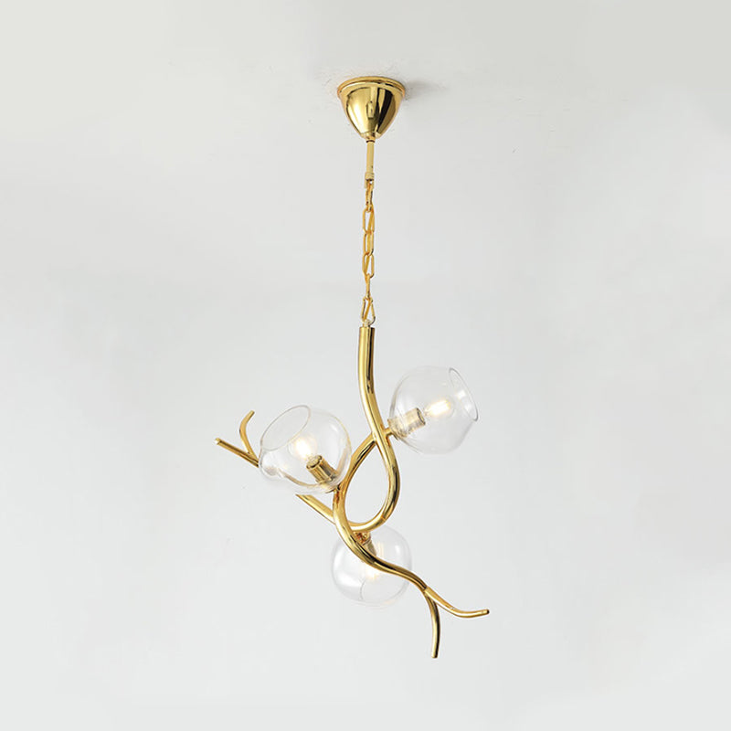 Clear Glass Branch Pendant Chandelier Modernism 3 Heads Gold Finish LED Hanging Ceiling Light Clearhalo 'Ceiling Lights' 'Chandeliers' 'Modern Chandeliers' 'Modern' Lighting' 759084