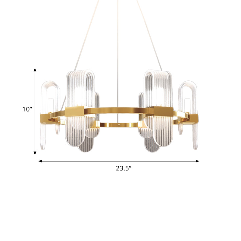 Bend Rectangle Panel Chandelier Lighting Modernist Acrylic 6-Light Gold LED Ceiling Pendant Lamp Clearhalo 'Ceiling Lights' 'Chandeliers' 'Modern Chandeliers' 'Modern' Lighting' 759105