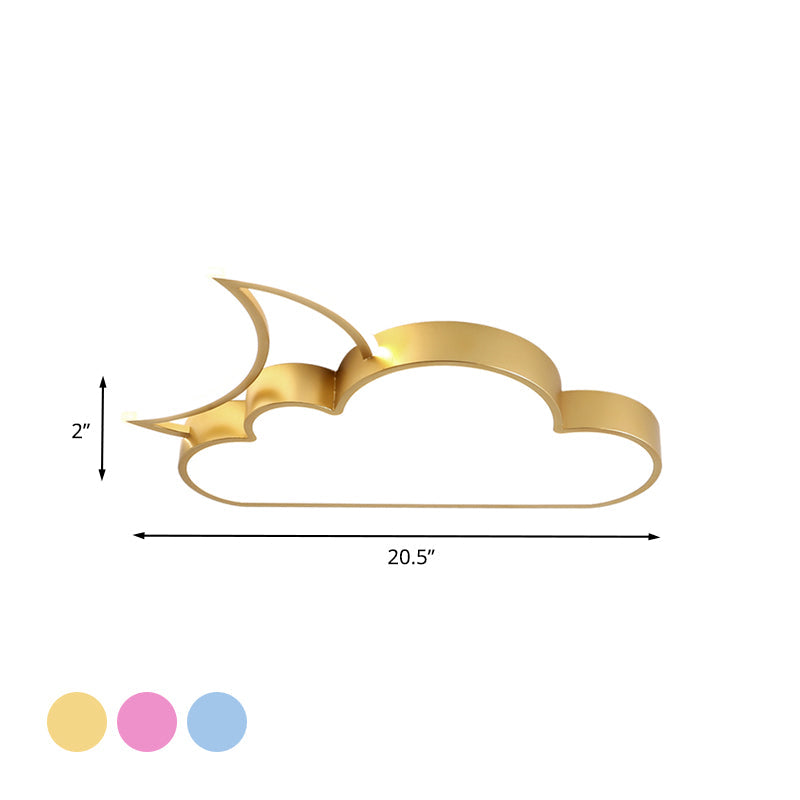 Kids LED Flush Mount Lamp Pink/Gold/Blue Crescent Hiding Behind A Cloud Ceiling Fixture with Acrylic Shade Clearhalo 'Ceiling Lights' 'Close To Ceiling Lights' 'Close to ceiling' 'Flush mount' Lighting' 759218