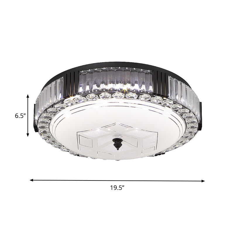 Black Drum Flush Mount Lighting Modernist Metal LED Bedroom Flush Lamp with Crystal Accent Clearhalo 'Ceiling Lights' 'Close To Ceiling Lights' 'Close to ceiling' 'Flush mount' Lighting' 759512