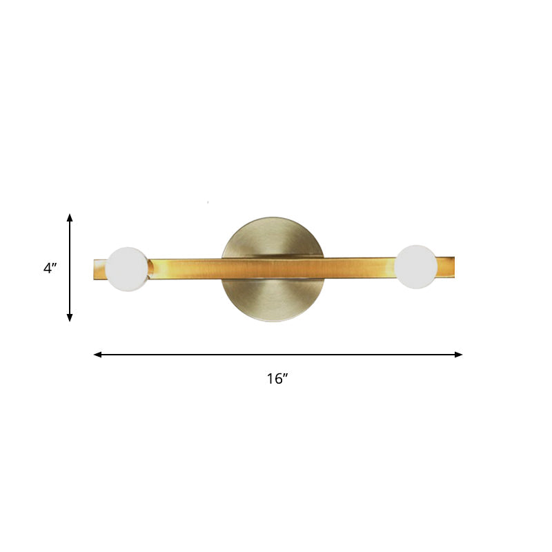 Metallic Linear Vanity Sconce Light Minimalist 2 Bulbs Wall Mounted Lamp Fixture in Gold Clearhalo 'Cast Iron' 'Glass' 'Industrial' 'Modern wall lights' 'Modern' 'Tiffany' 'Traditional wall lights' 'Vanity Lights' 'Wall Lights' Lighting' 759626