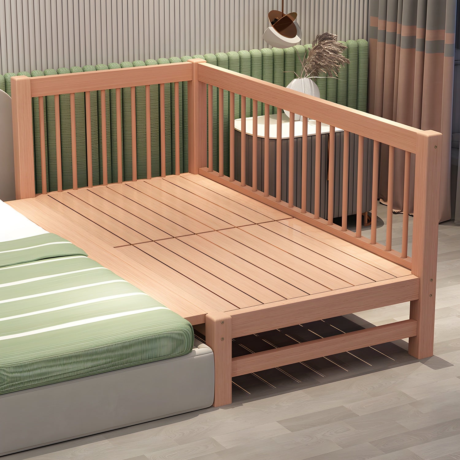 Solid Wood Washed Natural Nursery Bed Scandinavian with Guardrail