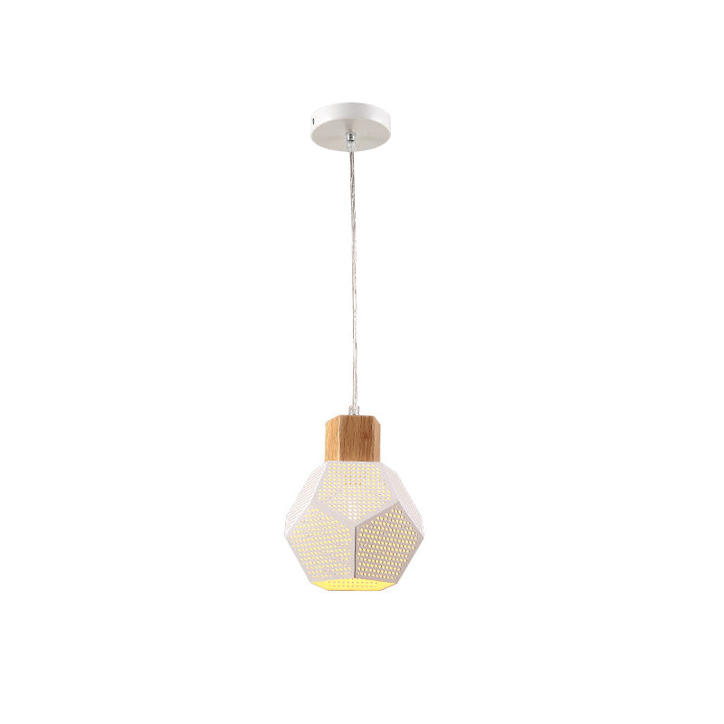 1 Light Bedroom Hanging Light Kit Modern White Finish Drop Pednant Lamp with Hollow-Out Polyhedron Metal Shade Clearhalo 'Ceiling Lights' 'Modern Pendants' 'Modern' 'Pendant Lights' 'Pendants' Lighting' 759640
