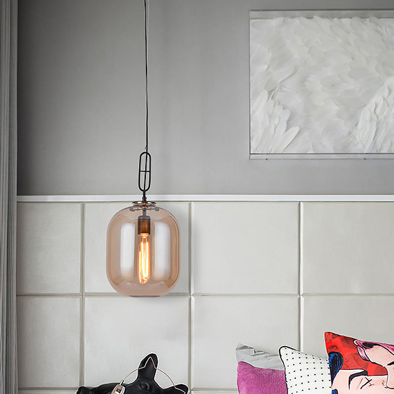 Industrial Oblong Ceiling Light 1 Head 10"/14" Wide Smoke Gray/Cognac Glass Suspension Pendant Lamp Cognac Clearhalo 'Ceiling Lights' 'Close To Ceiling Lights' 'Glass shade' 'Glass' 'Industrial Pendants' 'Industrial' 'Island Lights' 'Middle Century Pendants' 'Pendant Lights' 'Pendants' 'Tiffany' Lighting' 759740