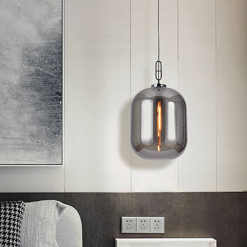 Industrial Oblong Ceiling Light 1 Head 10"/14" Wide Smoke Gray/Cognac Glass Suspension Pendant Lamp Smoke Gray Clearhalo 'Ceiling Lights' 'Close To Ceiling Lights' 'Glass shade' 'Glass' 'Industrial Pendants' 'Industrial' 'Island Lights' 'Middle Century Pendants' 'Pendant Lights' 'Pendants' 'Tiffany' Lighting' 759745