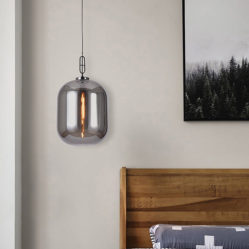 Industrial Oblong Ceiling Light 1 Head 10"/14" Wide Smoke Gray/Cognac Glass Suspension Pendant Lamp Clearhalo 'Ceiling Lights' 'Close To Ceiling Lights' 'Glass shade' 'Glass' 'Industrial Pendants' 'Industrial' 'Island Lights' 'Middle Century Pendants' 'Pendant Lights' 'Pendants' 'Tiffany' Lighting' 759746