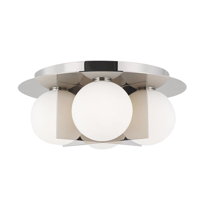 3-Light Bedroom Ceiling Lamp Postmodern Black/Gold/Chrome Flush Mounted Light with Globe Milky Glass Shade Clearhalo 'Ceiling Lights' 'Close To Ceiling Lights' 'Close to ceiling' 'Flush mount' Lighting' 759890