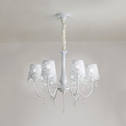 Modern Undertint Chandelier Empire Shade Metal Pendant Lighting with Crystal for Living Room 6 White Clearhalo 'Ceiling Lights' 'Chandeliers' Lighting' options 75989_7aa0c2c1-076c-4c60-bb57-a7f8d79ca0eb