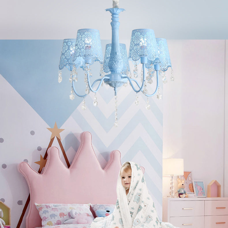 Modern Undertint Chandelier Empire Shade Metal Pendant Lighting with Crystal for Living Room 5 Blue Clearhalo 'Ceiling Lights' 'Chandeliers' Lighting' options 75990_7a41ddaa-8e1b-4c81-a34f-15cfa0ebea53