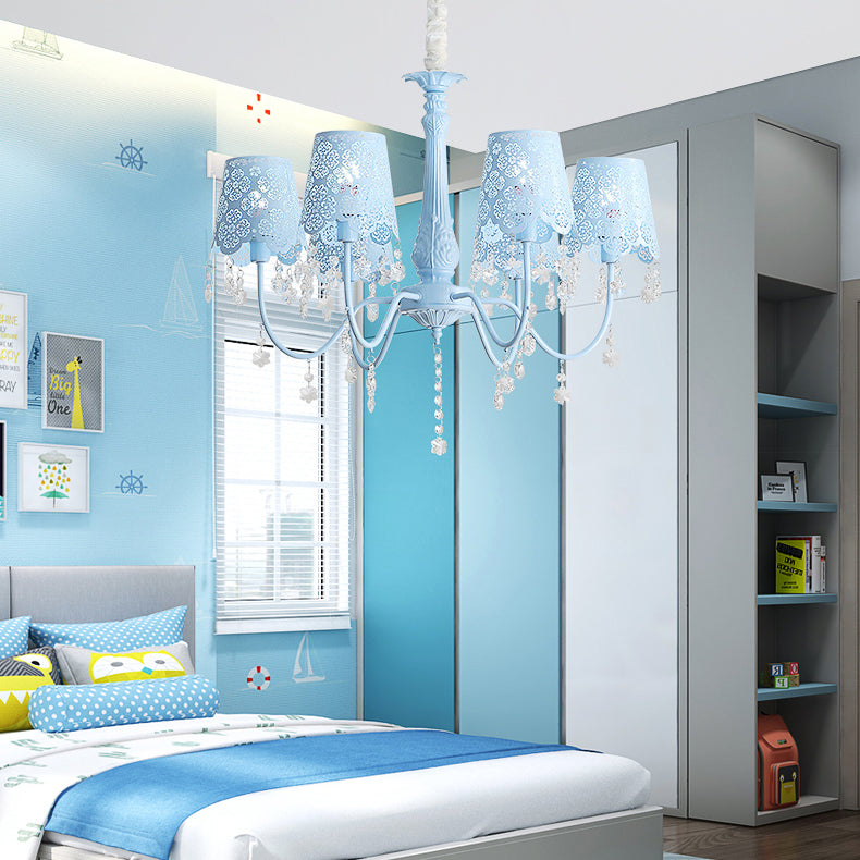 Modern Undertint Chandelier Empire Shade Metal Pendant Lighting with Crystal for Living Room 6 Blue Clearhalo 'Ceiling Lights' 'Chandeliers' Lighting' options 75991_9bf21704-c9ea-48aa-9aab-4d6e65560d5f