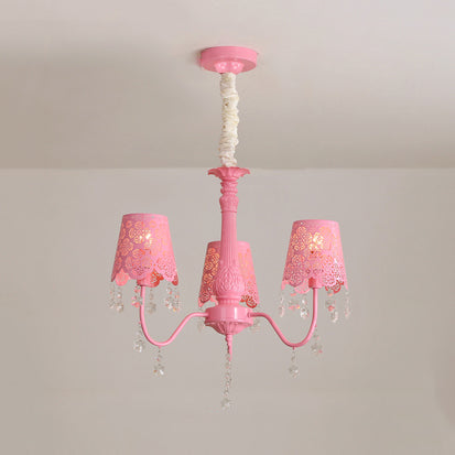 Modern Undertint Chandelier Empire Shade Metal Pendant Lighting with Crystal for Living Room 3 Pink Clearhalo 'Ceiling Lights' 'Chandeliers' Lighting' options 75992_2a80b392-2c4f-4cf5-b5d7-13d6d7a008c0