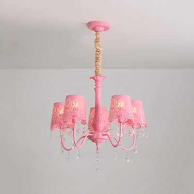 Modern Undertint Chandelier Empire Shade Metal Pendant Lighting with Crystal for Living Room 5 Pink Clearhalo 'Ceiling Lights' 'Chandeliers' Lighting' options 75993_04a29371-3153-4426-b5ad-31379ff07780
