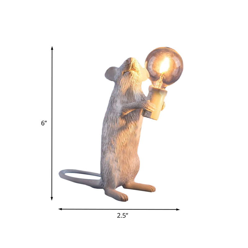 Resin Servant Mouse Night Light Kids Novelty 1 Bulb White Table Lighting for Bedside Clearhalo 'Lamps' 'Table Lamps' Lighting' 760181