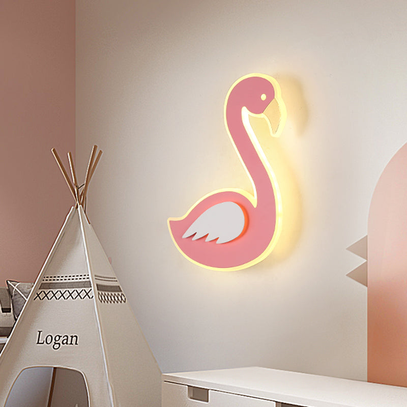 Pink Leftward/Rightward Swan Wall Lamp Cartoon Acrylic LED Flush Mount Wall Sconce for Baby Room Clearhalo 'Wall Lamps & Sconces' 'Wall Lights' Lighting' 760215