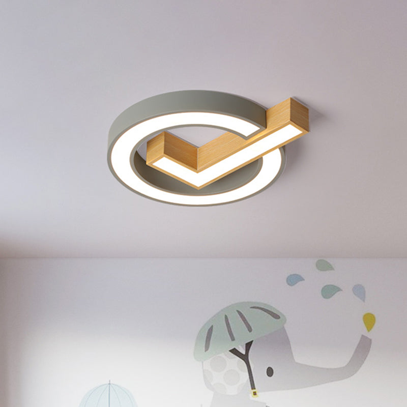 Kids Ticking Box Flush Ceiling Light Acrylic Kindergarten LED Flush Mount Lighting Fixture in Green/Grey-Wood Clearhalo 'Ceiling Lights' 'Close To Ceiling Lights' 'Close to ceiling' 'Flush mount' Lighting' 760234