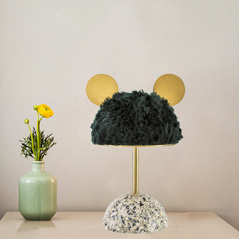 Plush Fabric Bear Table Lamp Kids Style 1 Bulb Pink/Dark Green/Light Pink Nightstand Light with Dome Terrazzo Base Clearhalo 'Lamps' 'Table Lamps' Lighting' 760534