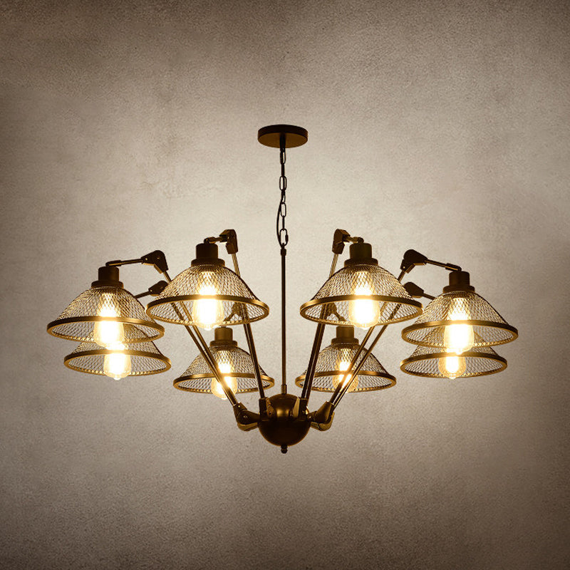 6/8 Lights Dome Mesh Hanging Chandelier Industrial Black Finish Iron Suspension Pendant Clearhalo 'Cast Iron' 'Ceiling Lights' 'Chandeliers' 'Industrial Chandeliers' 'Industrial' 'Metal' 'Middle Century Chandeliers' 'Rustic Chandeliers' 'Tiffany' Lighting' 760594
