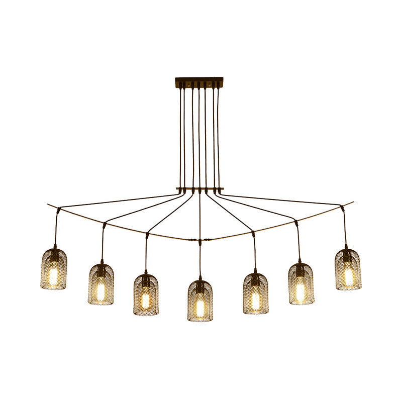 Metal Black Finish Island Light Fixture Bell Mesh 5/7-Head Industrial Hanging Ceiling Lamp Clearhalo 'Ceiling Lights' 'Island Lights' Lighting' 760718