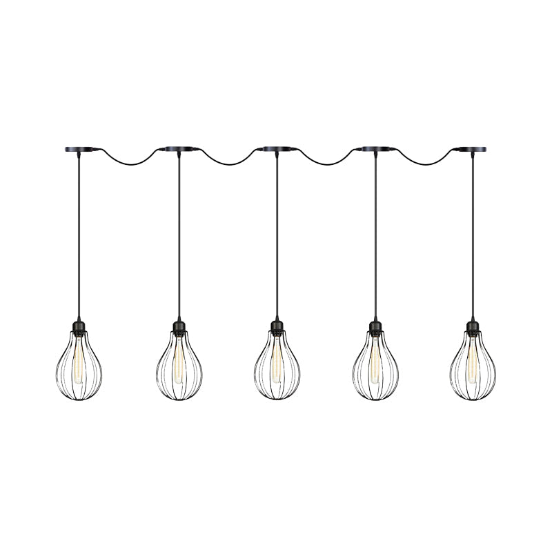 3/5/7-Bulb Multi Light Pendant Chandelier Industrial Pear Cage Iron Hanging Light Kit in Black Clearhalo 'Art Deco Pendants' 'Black' 'Cast Iron' 'Ceiling Lights' 'Ceramic' 'Crystal' 'Industrial Pendants' 'Industrial' 'Metal' 'Middle Century Pendants' 'Pendant Lights' 'Pendants' 'Rustic Pendants' 'Tiffany' Lighting' 760768